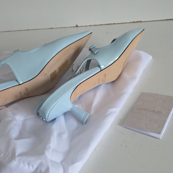 NIB JIMMY CHOO | Didi 45 patent leather slingback pumps HEELS Ice Blue SZ 38 - Picture 7 of 8